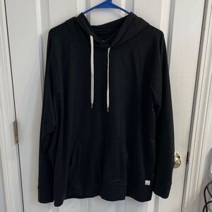 Vuori Black Halo Oversized Hooded Pullover with White Drawstrings